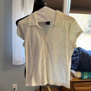Style & Co. Ivory Lace Short Sleeve Button-Front Blouse